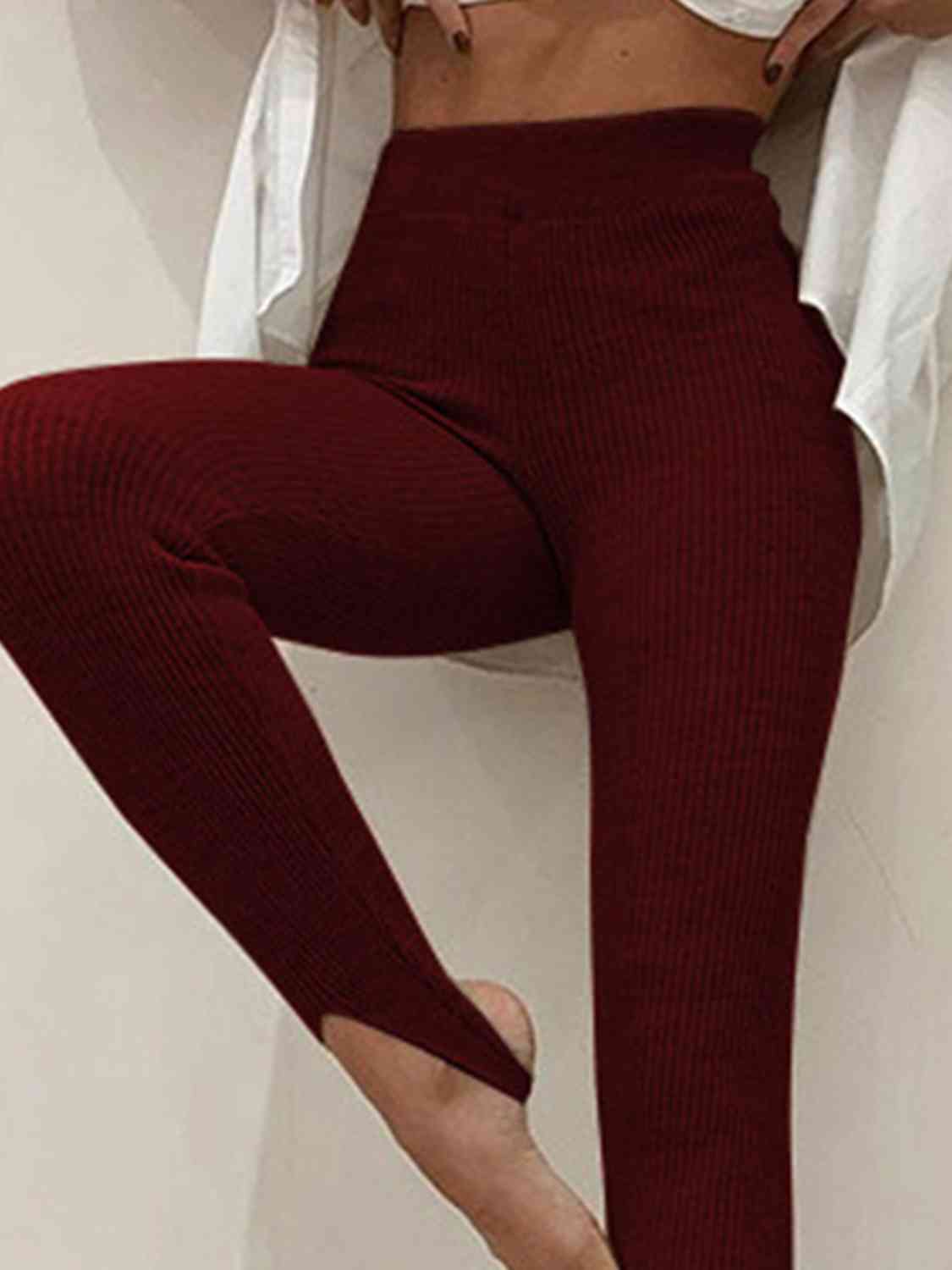 Ribbed Mid Waist Stirrup foot Leggings - T - 6 COLORS -