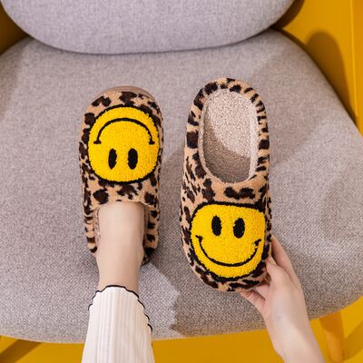 Melody Smiley Face Leopard Slippers - T - 1 COLOR -