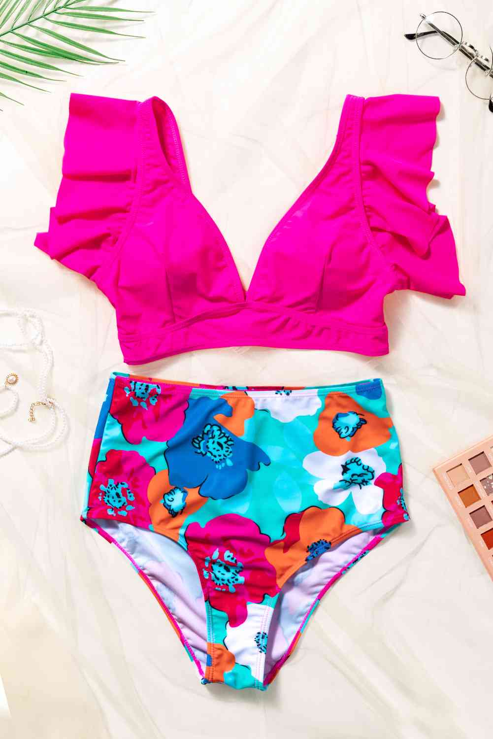 Cropped Swim Top and Floral Bottoms Set - 1 COLOR -