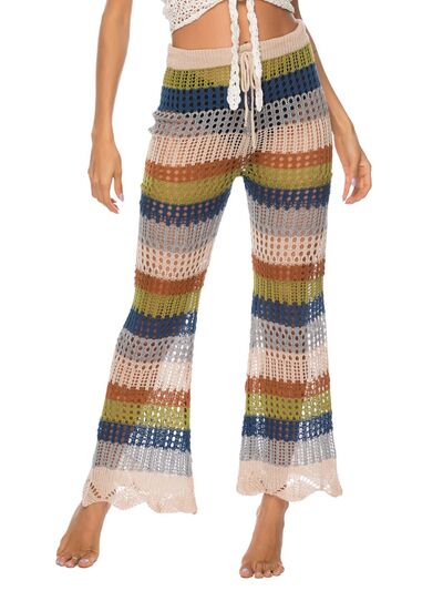 Drawstring Cutout Contrast Beach Pants - T - 1 MULTICOLOR -