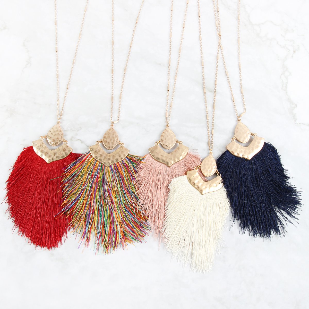 Arrow Shaped Tassel Pendant Linked Necklace - 10 COLORS -