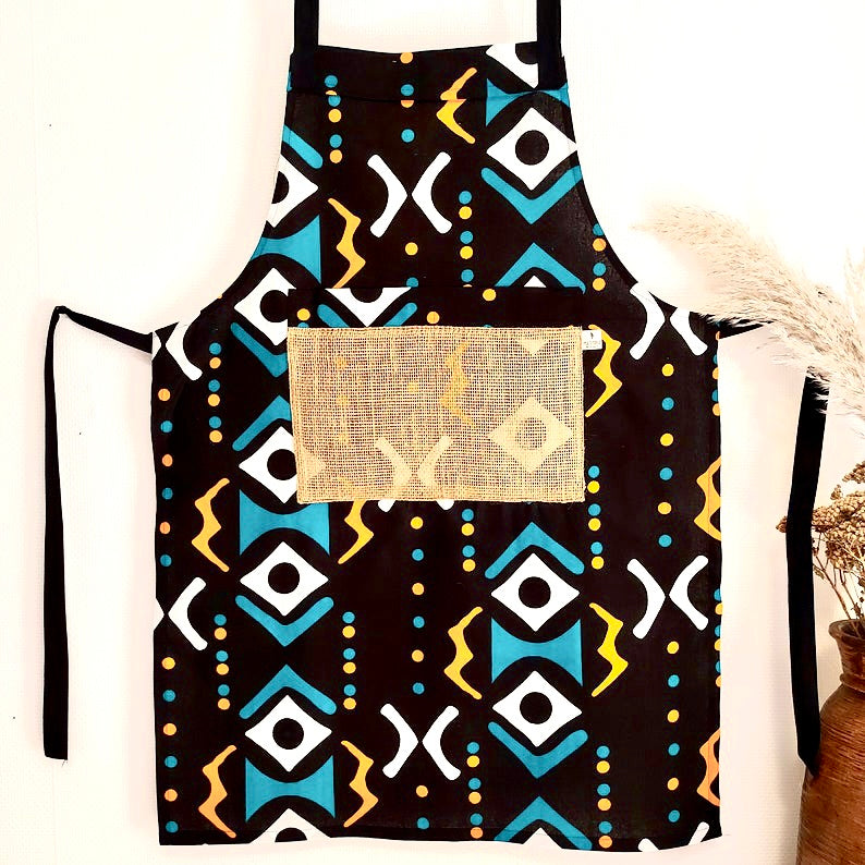 Sunsum - The Mashona, Adjustable, Burlap Pocket, Wax Print Aprons - 5 COLORS -