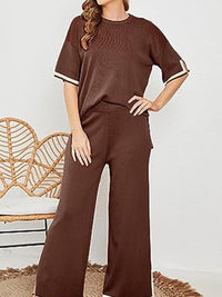 Thumbnail for Contrast High-Low Sweater and Knit Pants Set - T - 7 COLORS -