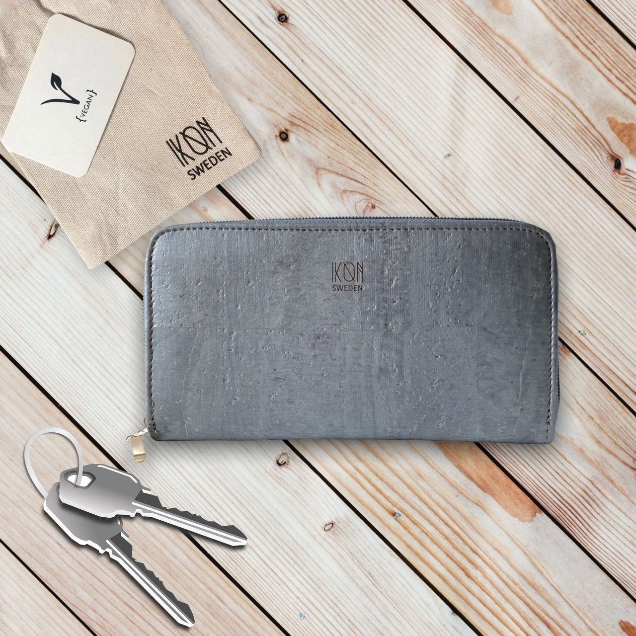 IKON SWEDEN - Cork Leather Zip Wallet - Metallic Grey - 1 COLOR -