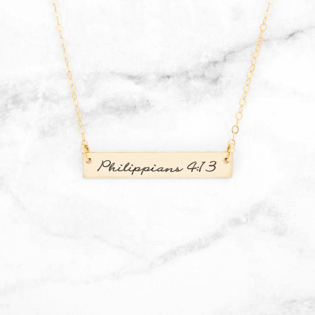 Philippians 4:13 Necklace - Sterling Silver Bar Necklace