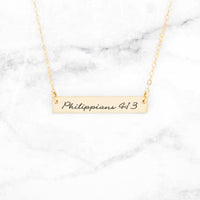 Thumbnail for Philippians 4:13 Necklace - Sterling Silver Bar Necklace