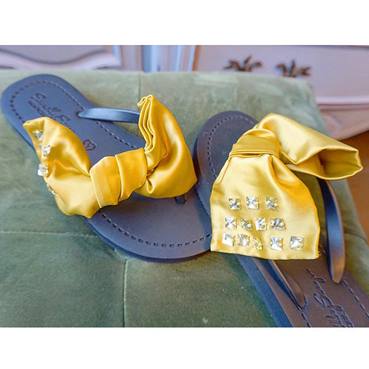 SAND BY SAYA N.Y. - Kent-Silk Satin Yellow Bow - Flat Flip Flops Sandals - 5 COLORS -