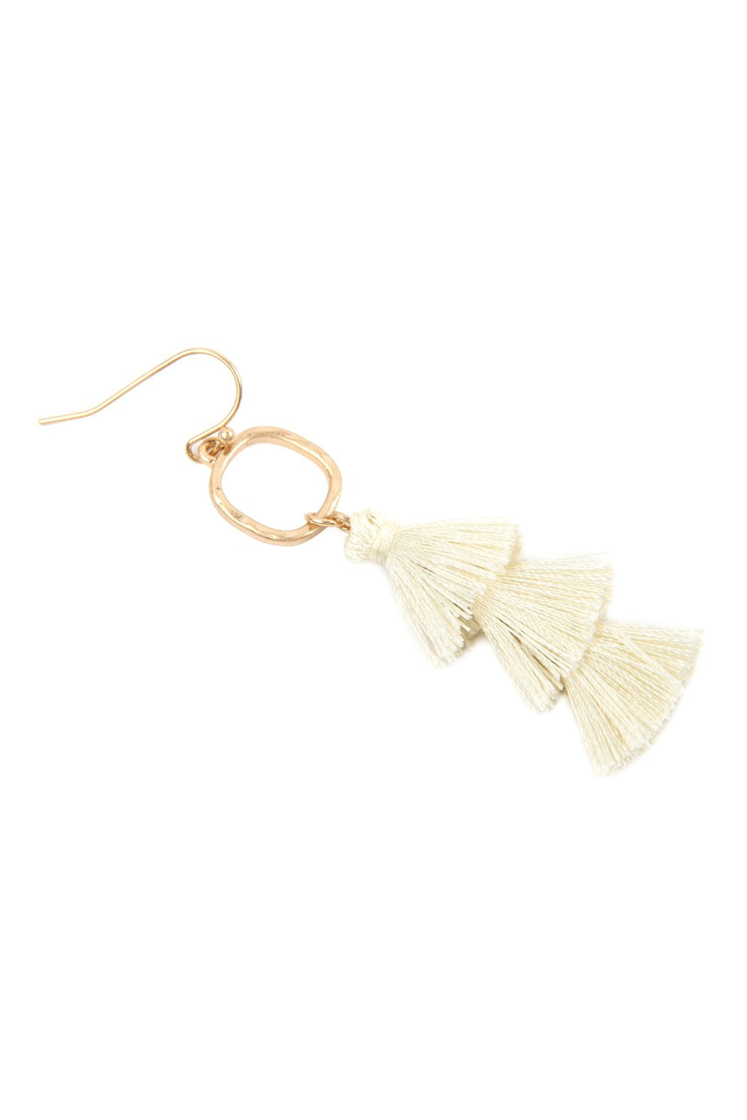 Three Drop Tassel With Metal Hook Earrings - 11 COLORS -