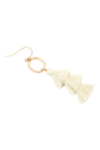 Thumbnail for Three Drop Tassel With Metal Hook Earrings - 11 COLORS -