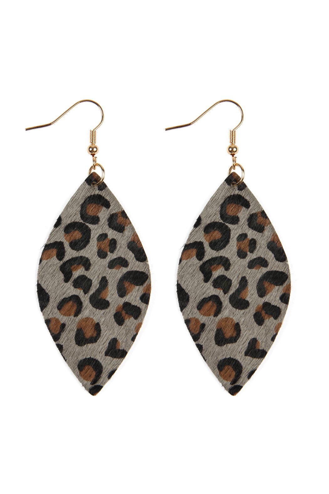 Riah Fashion - Leopard Marquise Leather Hook Earrings - 4 LEOPARD COLORS -