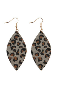 Thumbnail for Riah Fashion - Leopard Marquise Leather Hook Earrings - 4 LEOPARD COLORS -