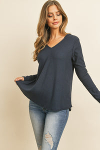 Thumbnail for Riah Fashion - V-Neck Long Sleeved Waffle Top - 7 COLORS -