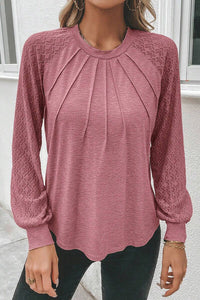 Thumbnail for Heathered Round Neck Long Sleeve T-Shirt - T - 2 COLORS -