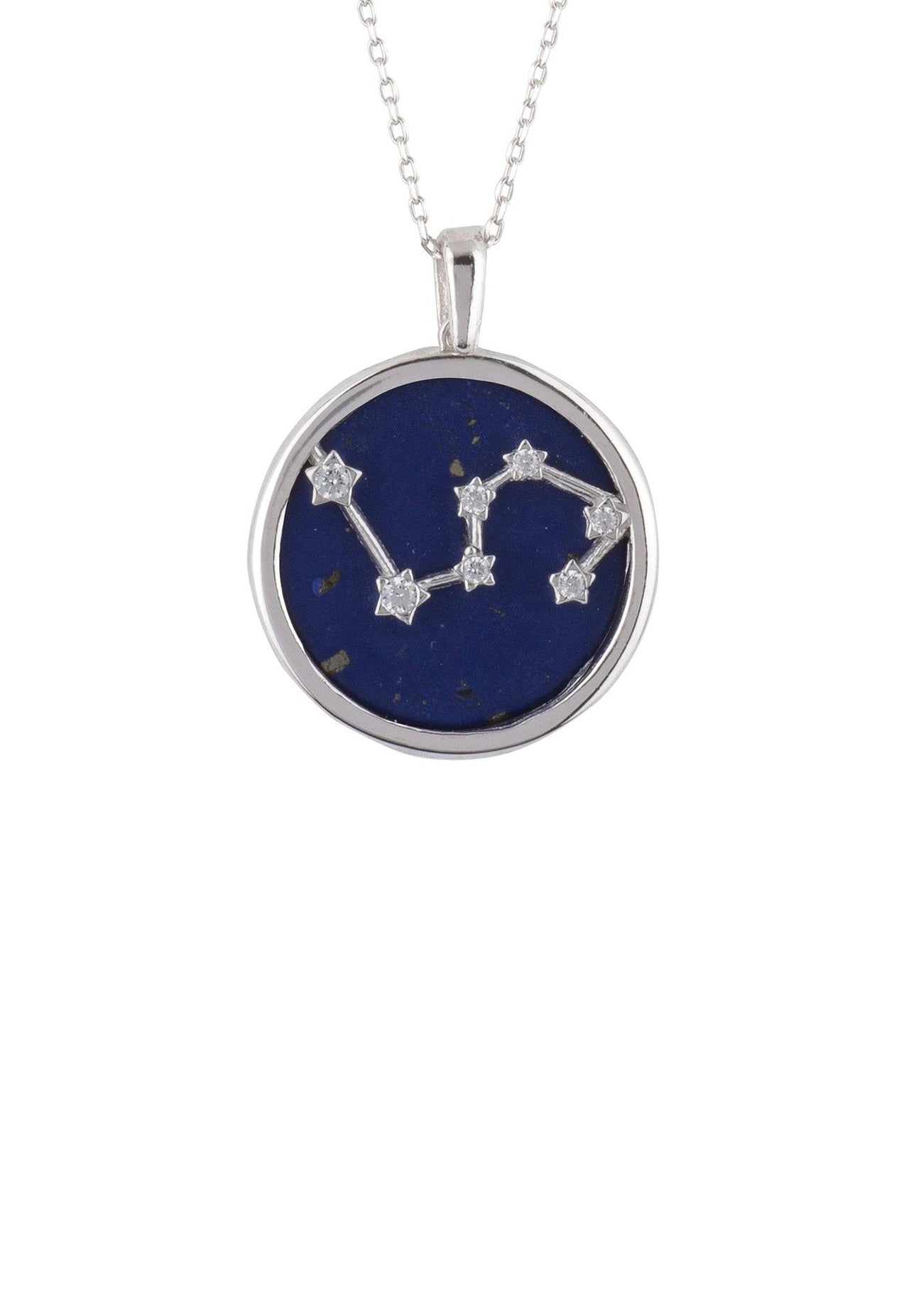 Zodiac Lapis Lazuli Gemstone Star Constellation Pendant Necklace Silver Leo -