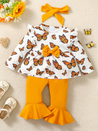 Thumbnail for Butterfly Print Top and Pants Set with Headband - 3 PCS. - T - 1 COLOR -