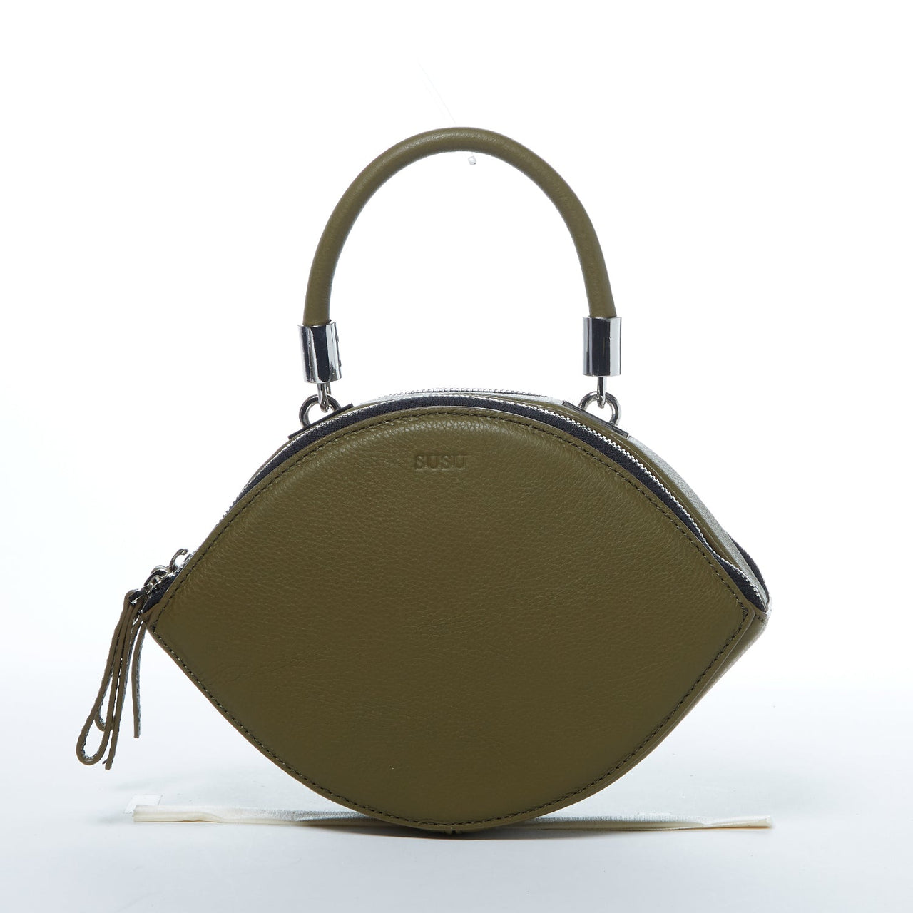 Kiss Circle Shape Leather Crossbody Bag Olive Green -