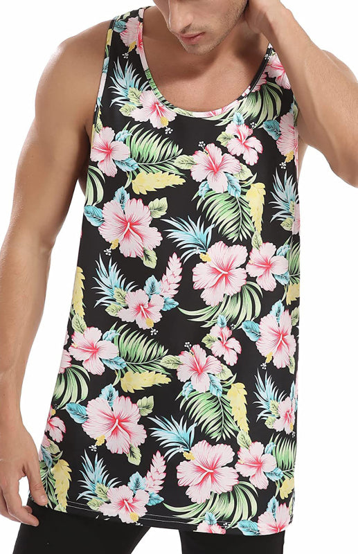 Men's Casual Summer Beach Print Sleeveless Tank Top - K - 2 PRINTS -