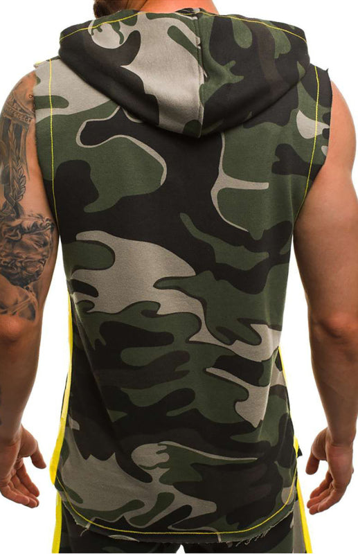 Men's Printed Sleeveless Hooded Tank Top - K - 3 CAMO COLORS -