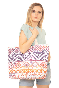 Thumbnail for Riah Fashion- Navy Red Colorful Tribal Tote Bag - 1 COLOR -