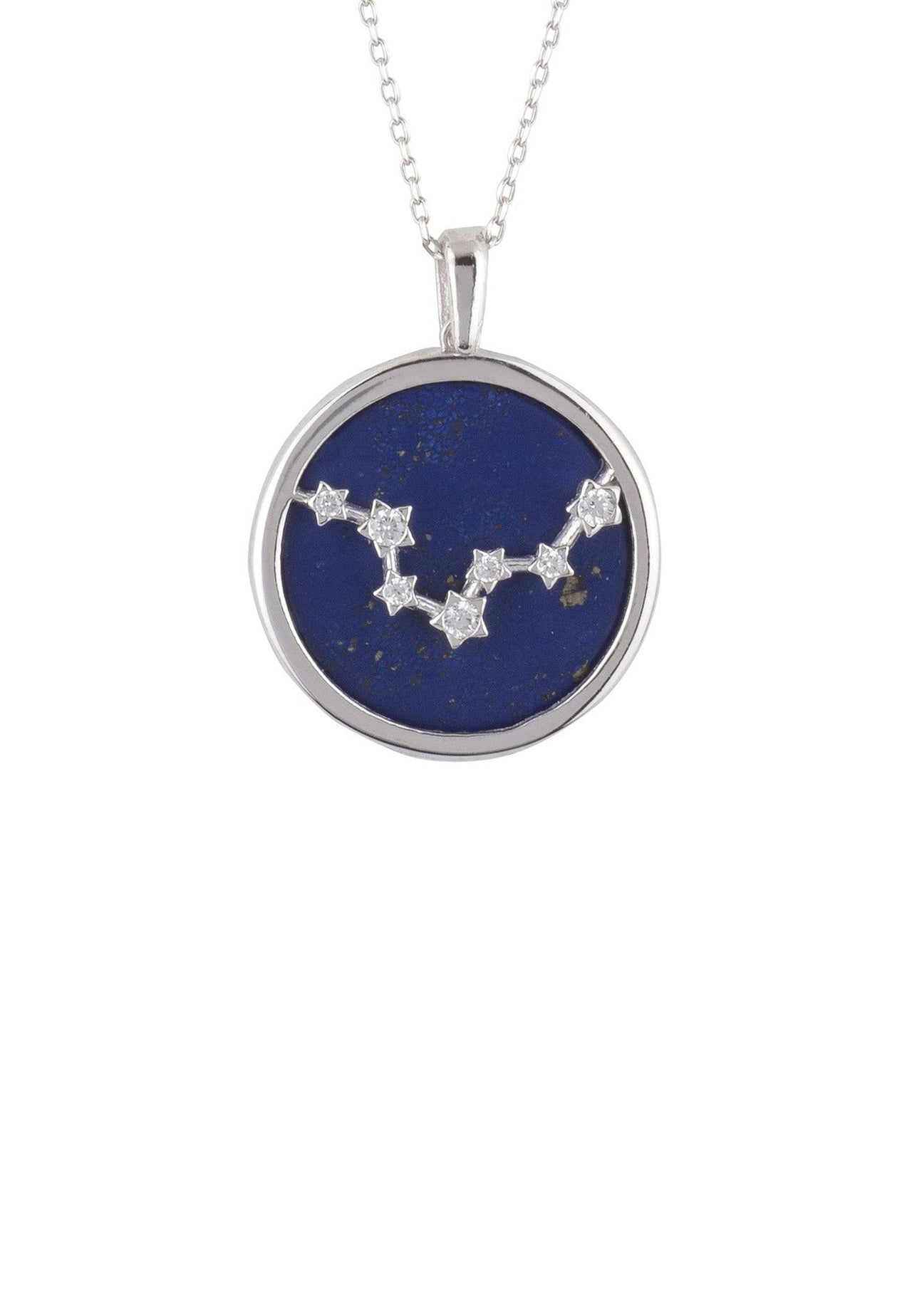 Zodiac Lapis Lazuli Gemstone Star Constellation Pendant Necklace Silver Pisces -