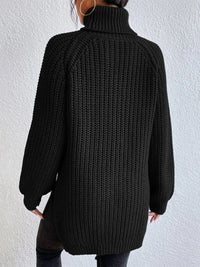 Thumbnail for Full Size Turtleneck Rib-Knit Slit Sweater - T - 12 COLORS -