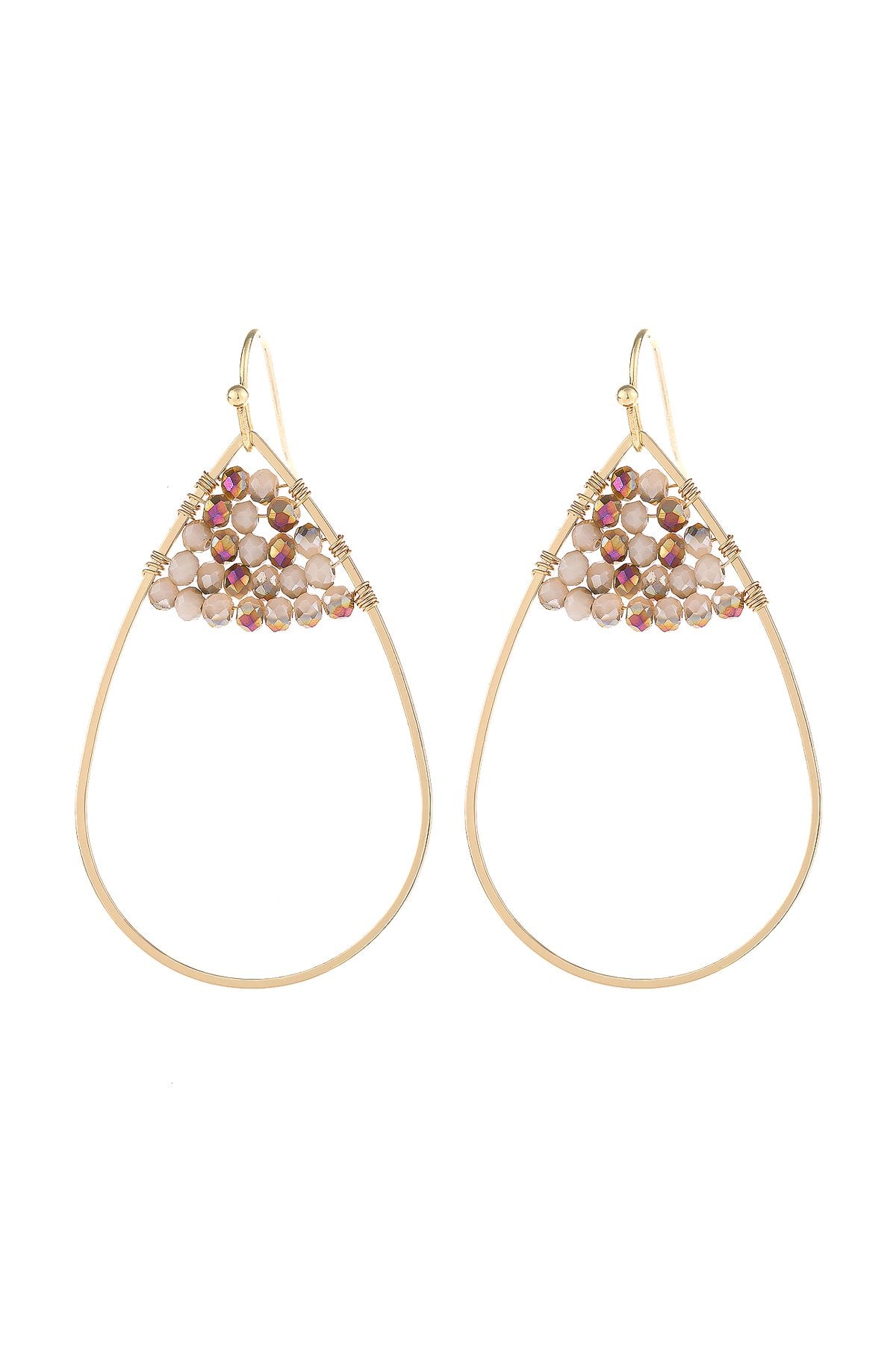 Open Teardrop With Rondelle Beads Earrings - 13 COLORS -