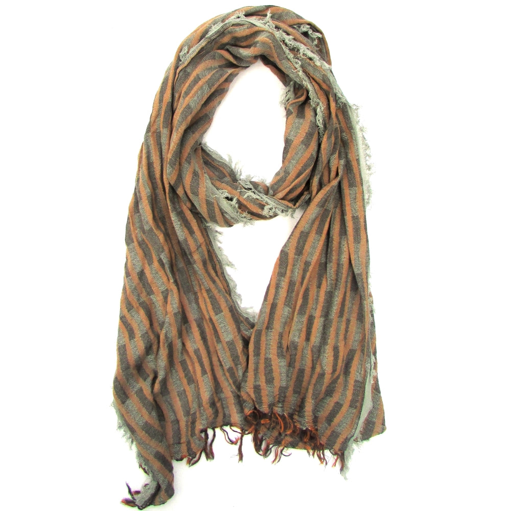 Red P[omegranate - Turkish Cotton Blend Fringed Hobo Scarf Brown/Grey - 1 COLOR -