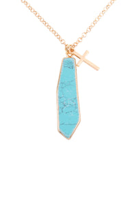 Thumbnail for Riah Fashion - Natural Stone With Cross Pendant Necklace - 7 STONES / COLORS -