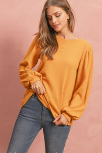 Thumbnail for Riah Fashion - Puff Sleeved Waffle Top - 9 COLORS -