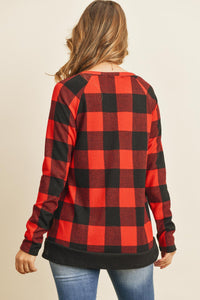 Thumbnail for Riah Fashion - Checker Plaid V-Neck Long Sleeve Top - 2 COLORS -