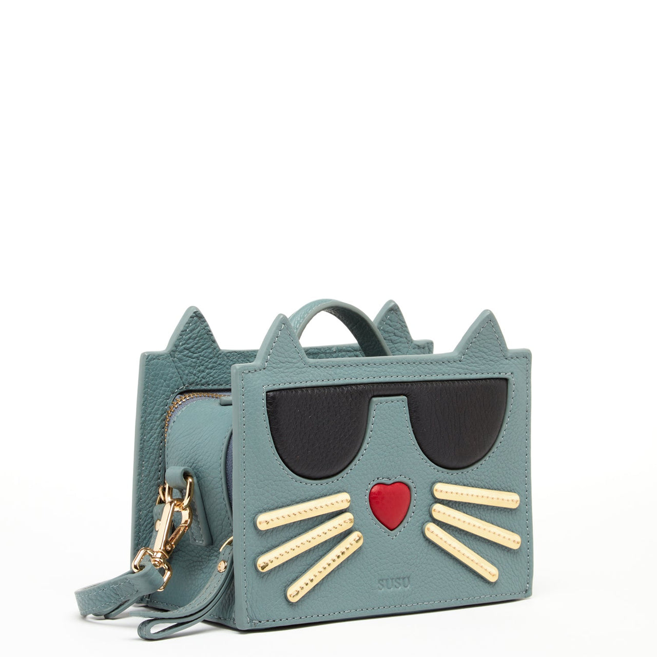 Leather Cat Purse Mineral Blue -