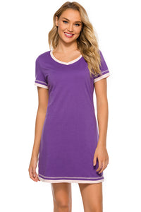 Thumbnail for Contrast Trim Short Sleeve Lounge Dress - T - 11 COLORS -