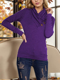 Thumbnail for Buttoned Mock Neck Long Sleeve Blouse - T - 2 COLORS -