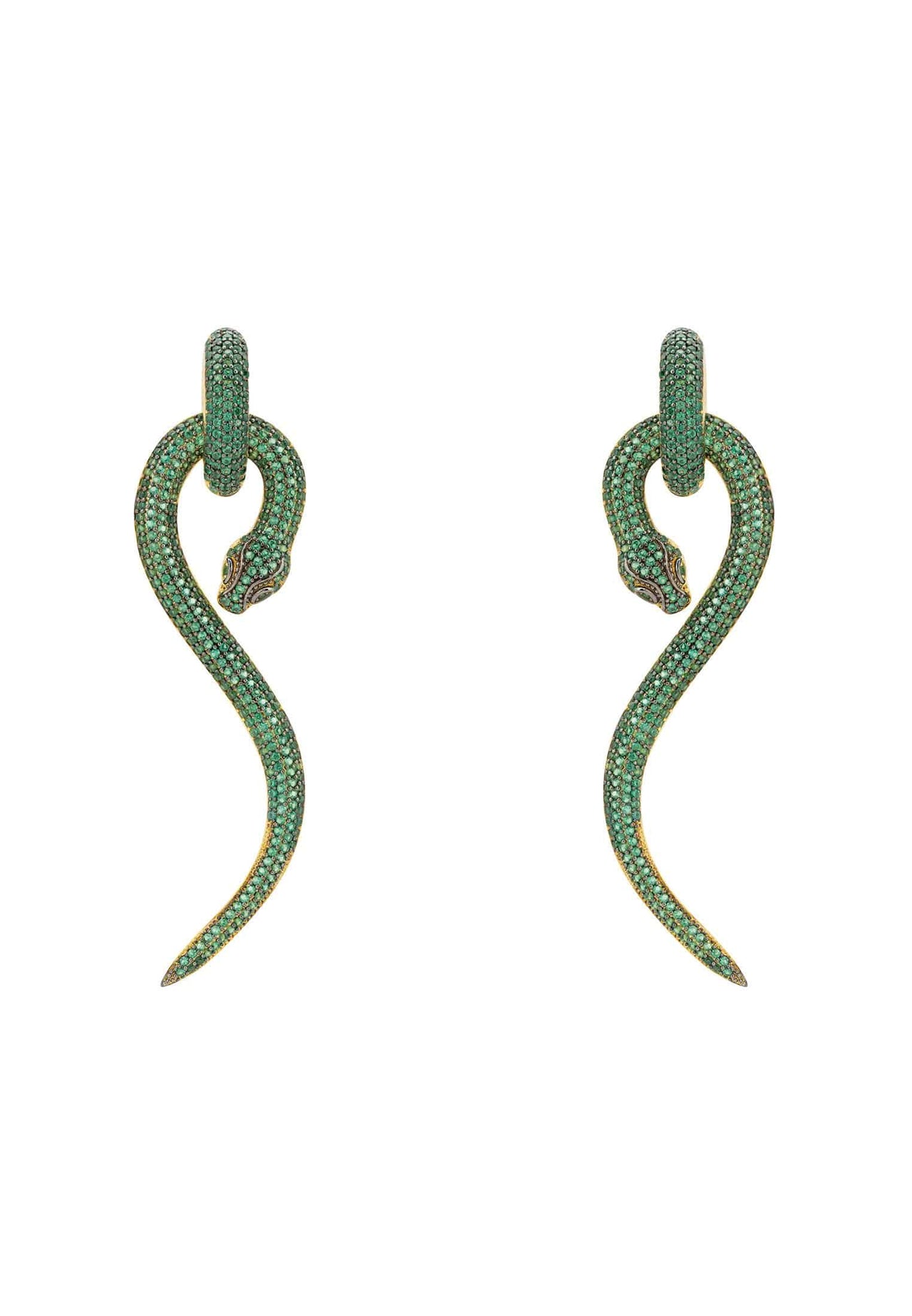 LATELITA - Anaconda Snake Drop Earrings Gold Emerald -