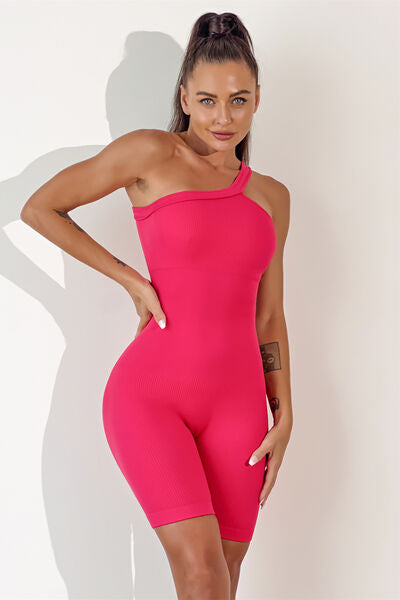 Asymmetrical Neck Wide Strap Active Romper - T - 8 COLORS -