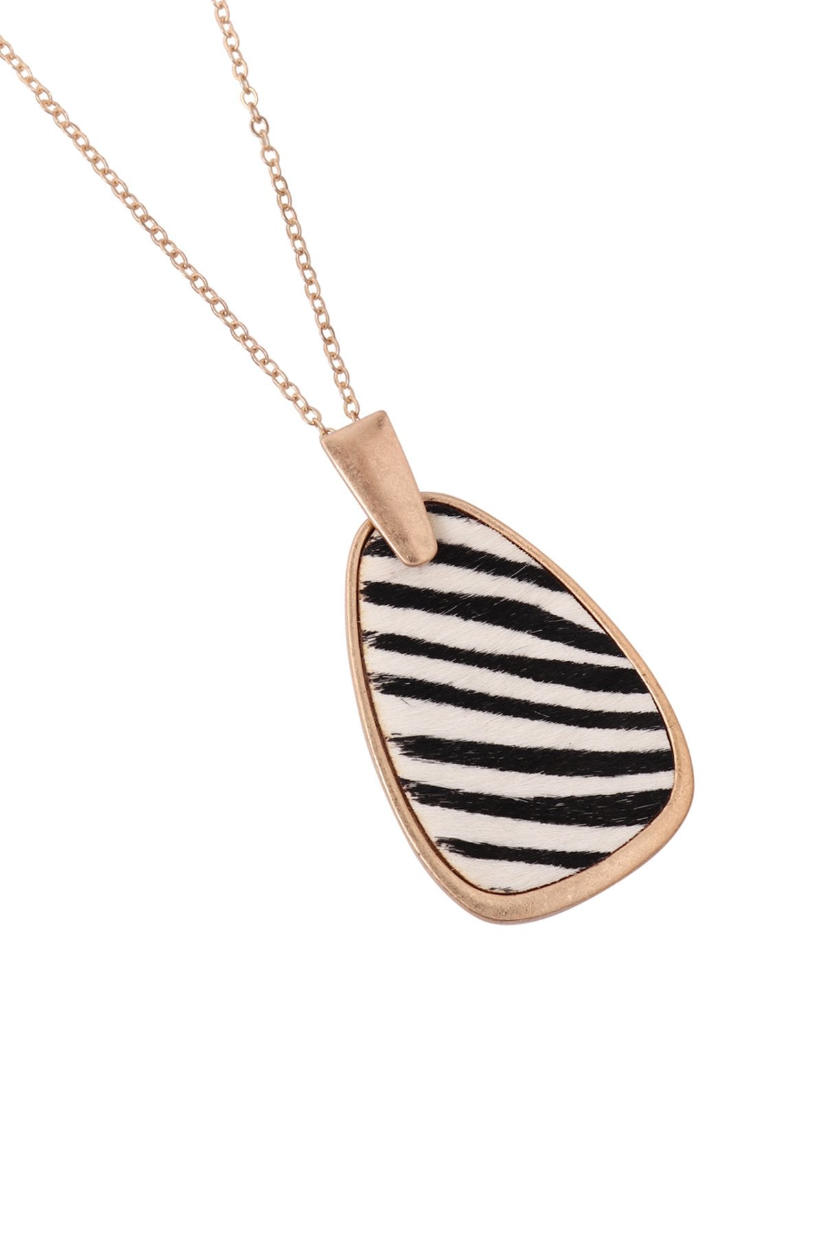 Geometric Shape W/ Real Calf Hair Pendant Necklace - 6 ANIMAL COLORS -