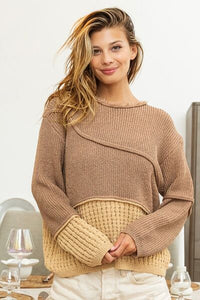 Thumbnail for BiBi Texture Detail Contrast Drop Shoulder Sweater - T - 1 COLOR -