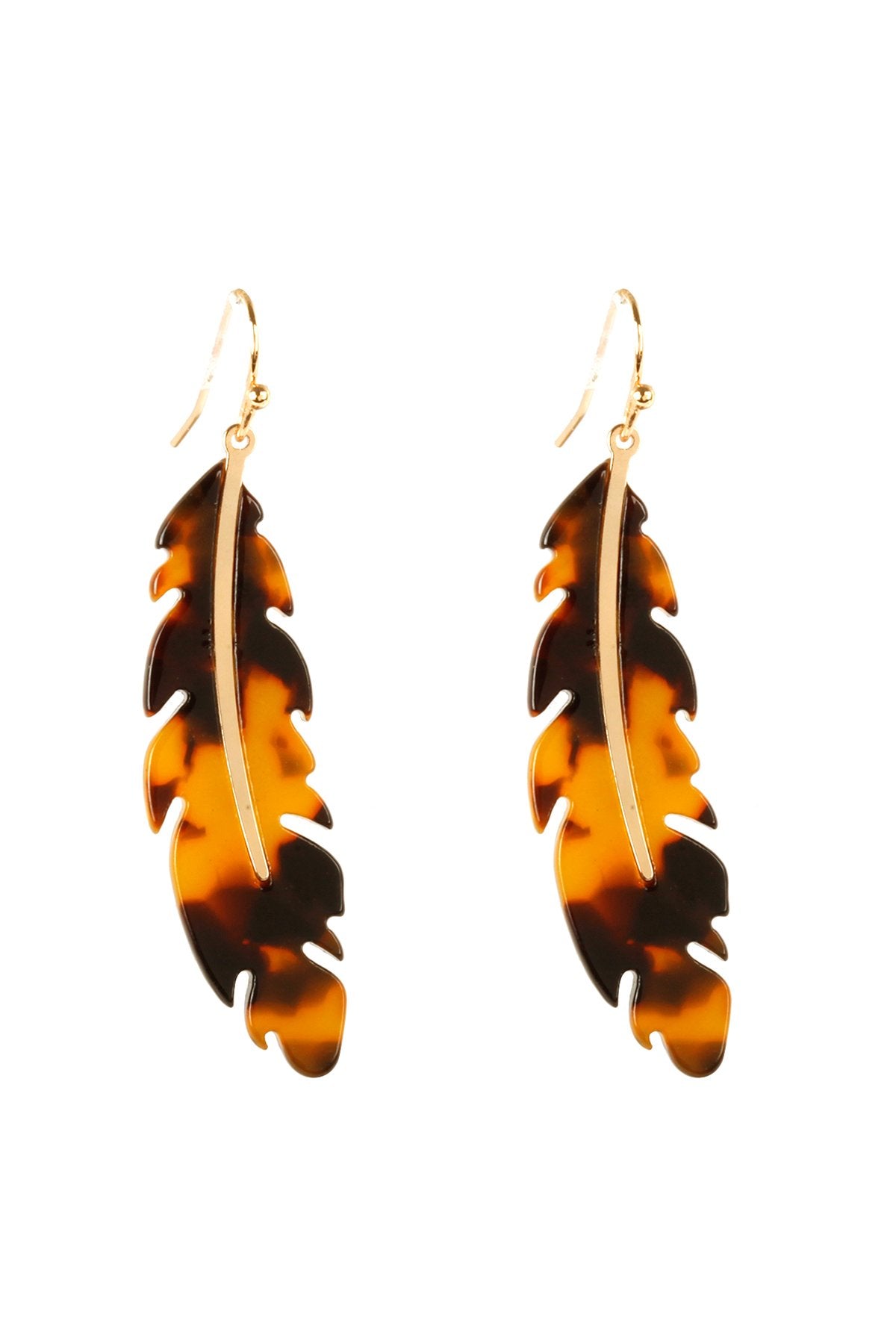 Riah Fashion - Acetate Metal Feather Fish Hook Earrings - 2 COLORS -