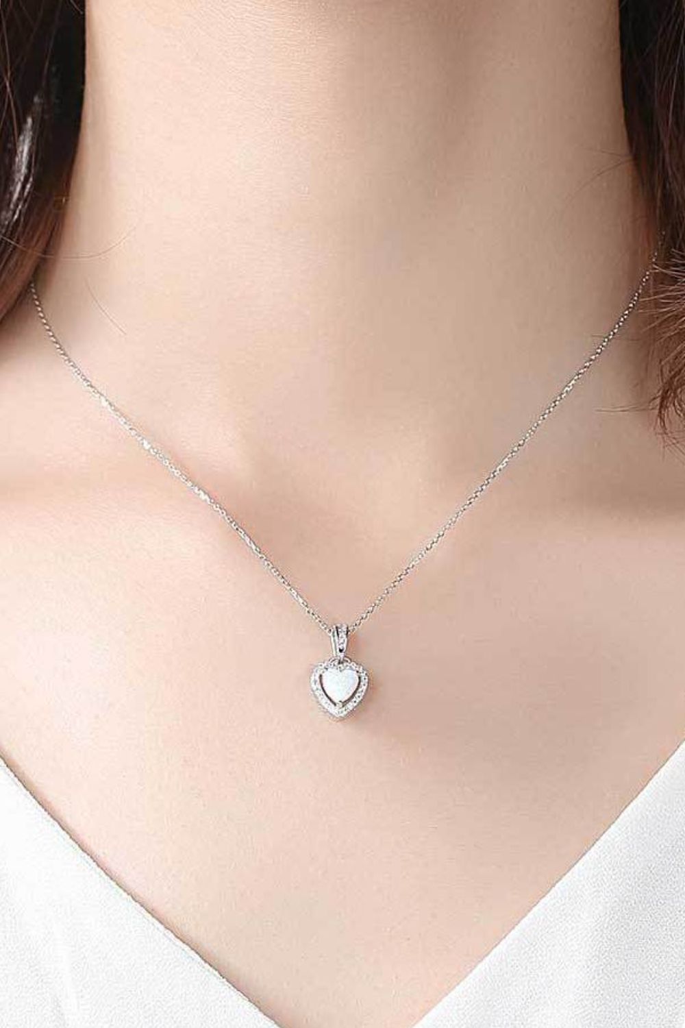 Opal Heart Pendant 925 Sterling Silver Necklace - T - 1 COLOR -