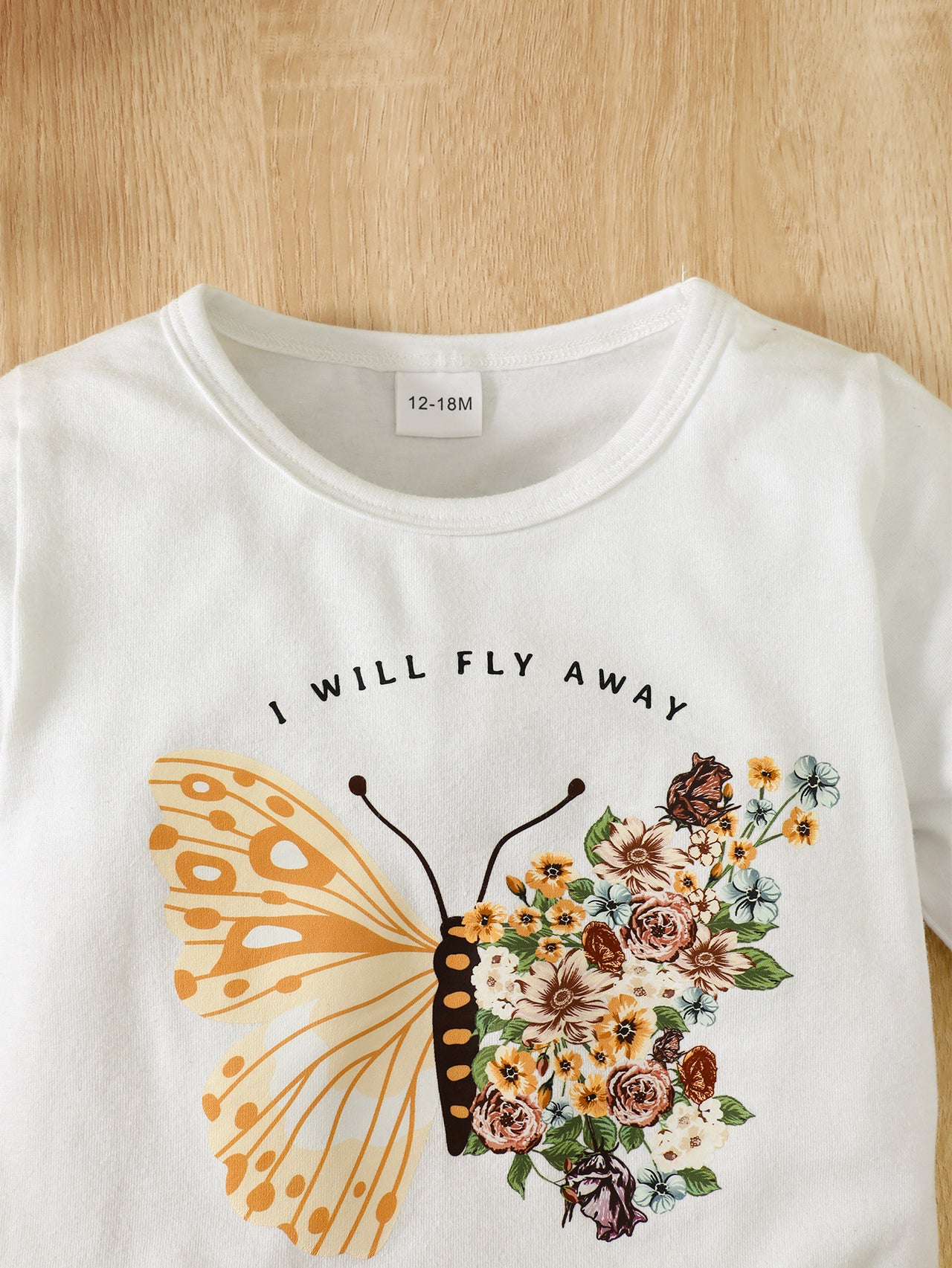 I Will FLY AWAY Butterfly Graphic Tee and Floral Print Flare Pants set - 2 PCS - T - 1 COLOR --