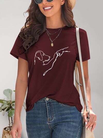 Dog Graphic Round Neck T-Shirt - T - 4 COLORS -