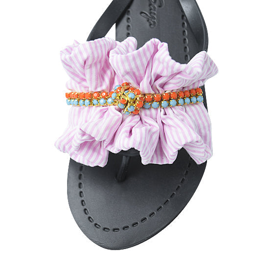 SAND BY SAYA N.Y. - Pink Hudson - Stipe Ruffle Mid Wedge Flip Flops - 2 COLORS -