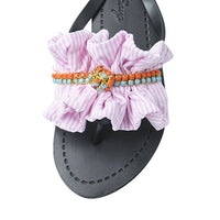 Thumbnail for SAND BY SAYA N.Y. - Pink Hudson - Stipe Ruffle Mid Wedge Flip Flops - 2 COLORS -