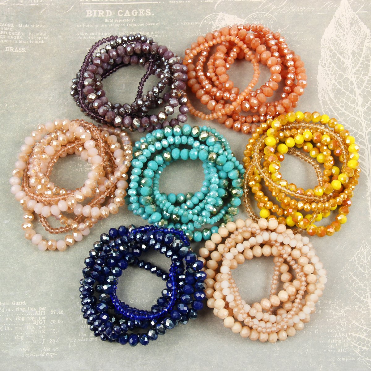 Seven Lines Glass Beads Stretch Bracelet - 22 COLORS