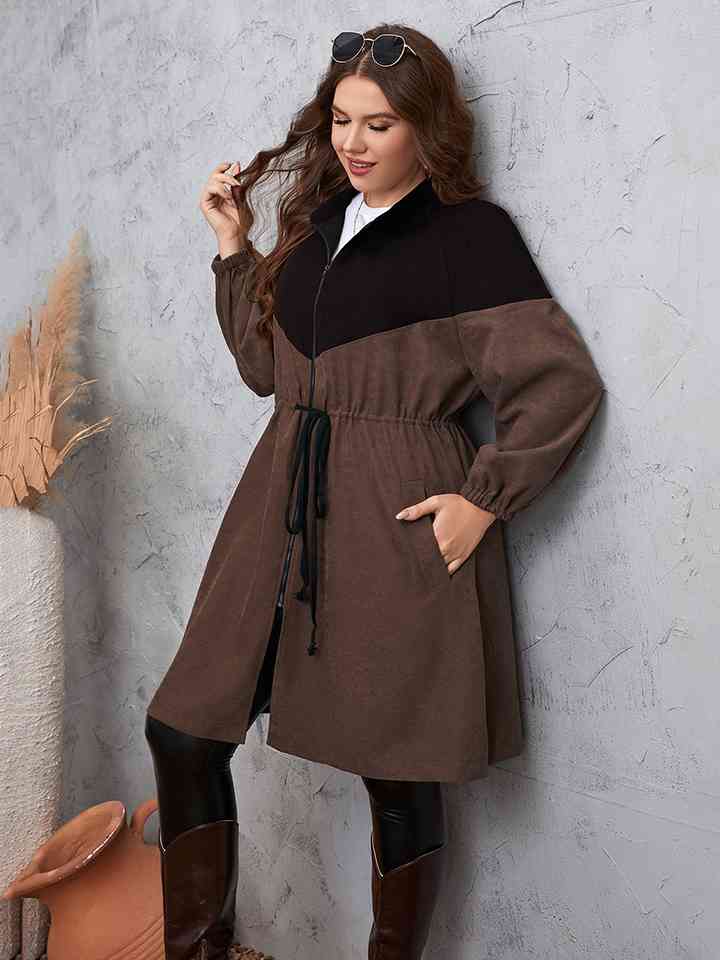 Two-Tone Dropped Shoulder Trench Coat - T - 1 COLOR -