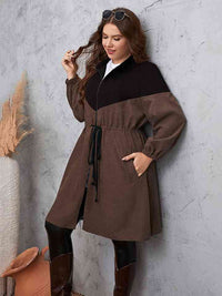 Thumbnail for Two-Tone Dropped Shoulder Trench Coat - T - 1 COLOR -