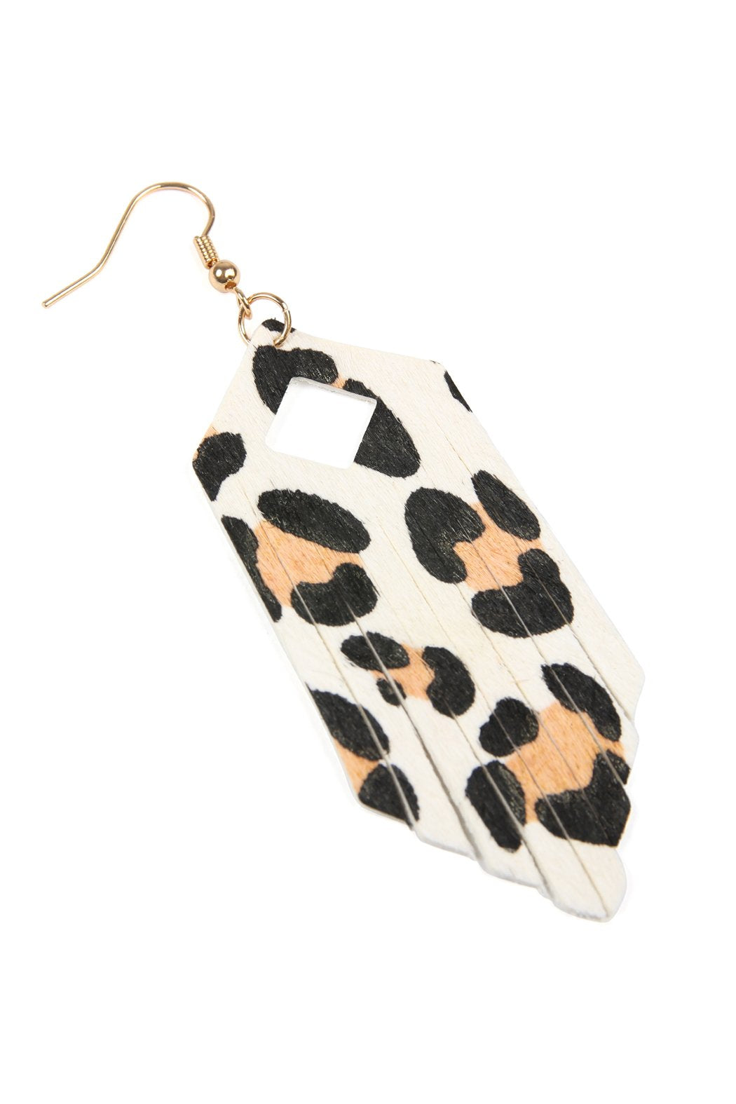 Riah Fashion - Fringe Hexagon Leopard Leather Hook Earrings - 4 COLORS -