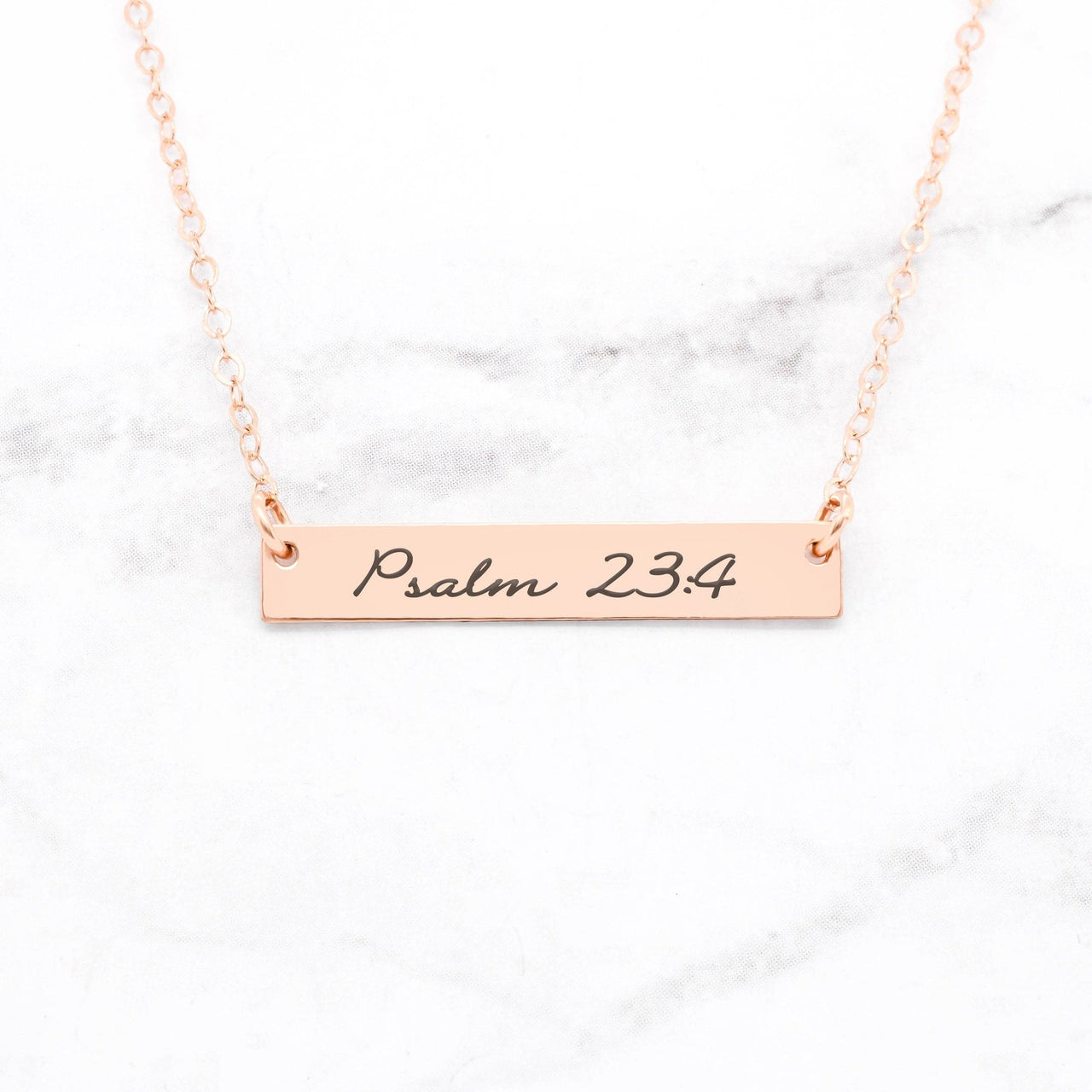 Psalm 23:4 Necklace - Sterling Silver Bar Necklace -