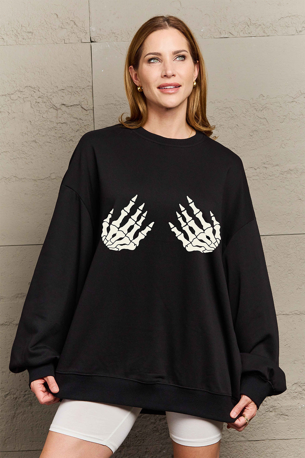 Simply Love Full Size Skeleton Hand Drop Shoulder Sweatshirt - S THRU 3XL - T - 1 COLOR -