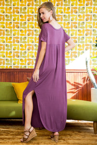 Thumbnail for Riah Fashion - Short Sleeved Side Slit Oversized V-Neck Pocket Maxi Dress - 11 COLORS